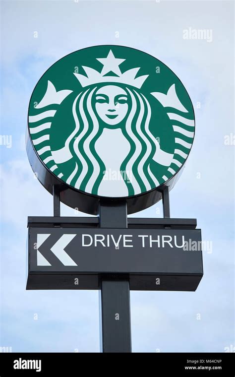 Large Starbucks Logo On Drive Thru Sign In The Uk Stock Photo Alamy