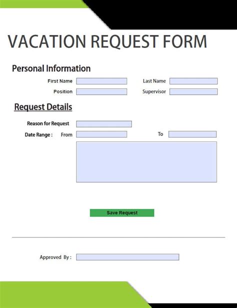 PTO Vacation Request Form Editable PDF Form Vacation Etsy Australia