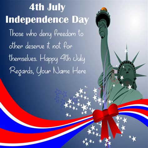 Create and share fourth of july card templates from existing designs to everyone via whatsapp, twitter, facebook Write Name On USA Independence Day Greeting Card