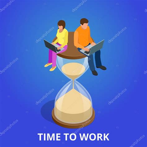 Time To Work Or Time Management Project Plan Schedule Sand Clock Flat