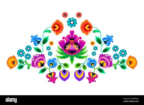 Folk Embroidery Ornament With Flowers Traditional Polish Pattern