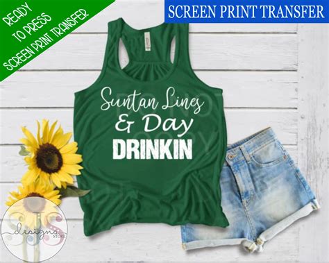 Screen Print Transfer Ready To Press Suntan Lines Day Drinkin Mom