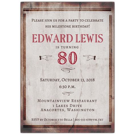 Surprise 80th birthday invitation with white sprin…. Old World 80th Birthday Invitations | PaperStyle