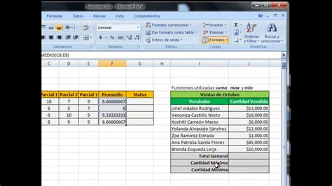 Funciones Y F Rmulas Principales En Excel En Espa Ol Youtube