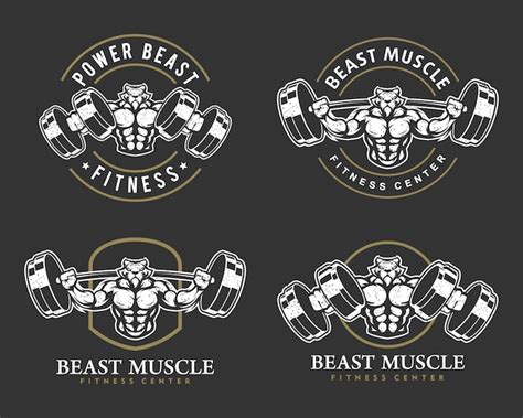 Premium Vector Tiger With Strong Body Fitness Club Or Gym Logo Set