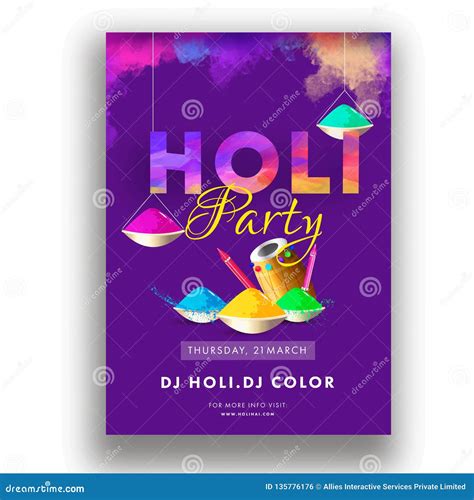 Holi Party Template Or Flyer Design With Illustration Of Hanging Dhol