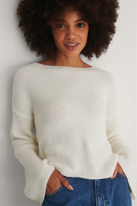 Cropped Long Sleeve Knitted Sweater Blanc Na Kdfr