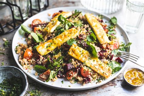 Crazy for couscous | amy glaze's pommes d'amour. Beetroot couscous and chilli mint halloumi recipe / Riverford