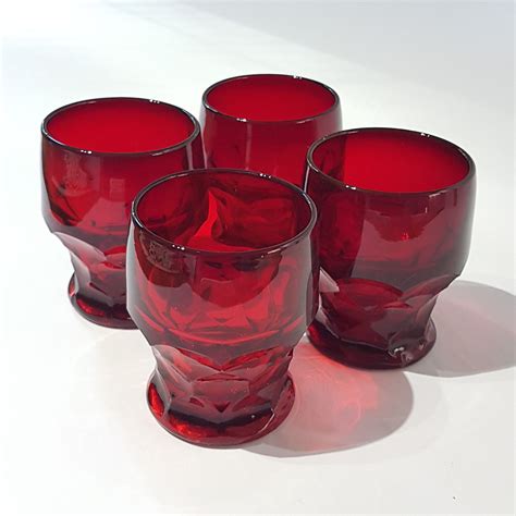 4oz Libbey Ruby Red Georgian Thumbprint Glassware Set Of 4 Juice Glasses Whiskey Glass Mid
