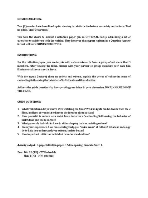 A reflection paper is a type of paper that requires you to write your opinion on a topic, supporting it with your observations and personal examples. Movie Reflection Paper Instructions | Philippines ...