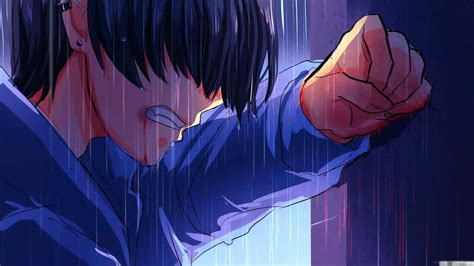 Depressed Anime Boy In The Rain Live Wallpaper Moewalls