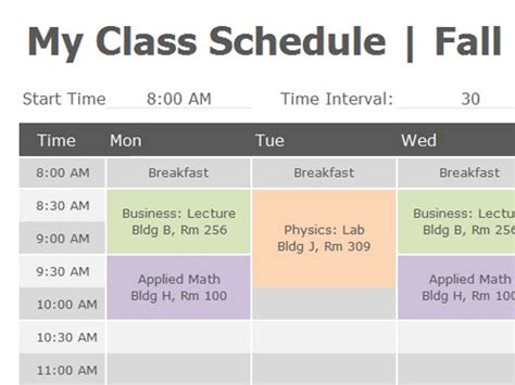 Class Schedule Office Templates Class Schedule Template College