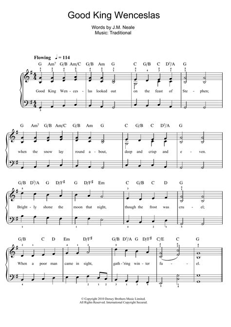 Good King Wenceslas Sheet Music Christmas Carol Beginner Piano