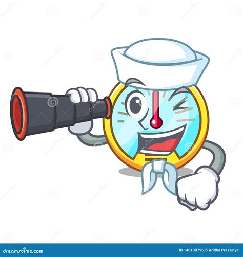 Sailor With Binocular Speedometer Isolated With In The Mascot Stock