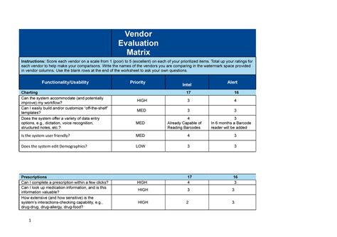 Him500 Evaluation Matrix Template Vendor Evaluation Matrix