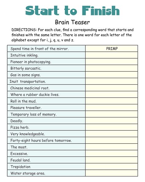Free Printable Cognitive Exercises