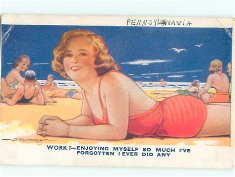 Bamforth Risque Comic SEXY GIRL SUN TANNING ON BEACH AB Topics Risque Women Vintage