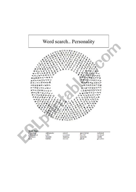 Personality Word Search Key Esl Worksheet By Goospanish