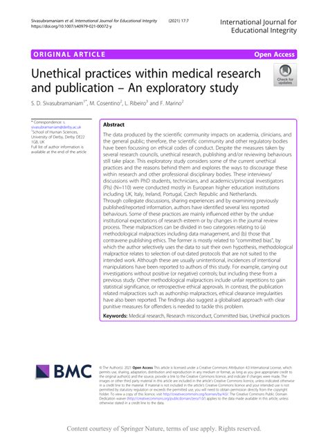 Pdf Unethical Practices Within Medical Research And Publication An