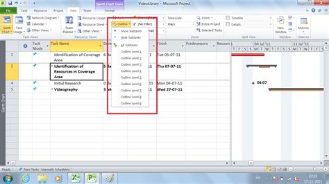 Effective Project Management How To Hide Show Sub Tasks In Project 2010