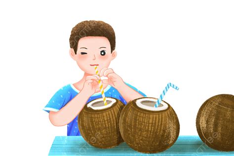 Gambar Anak Anak Minum Air Kelapa Kelapa Santan Anak Laki Laki Png