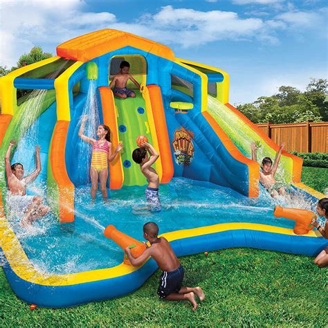 Product title banzai slide n soak splash park kids inflatable outdoor backyard water park average rating: Banzai Inflatable Adventure Club Dual Slide and Pool ...