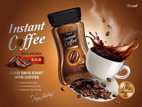 Instant Coffee Ad With Coffee Splash Elements Brown Background In