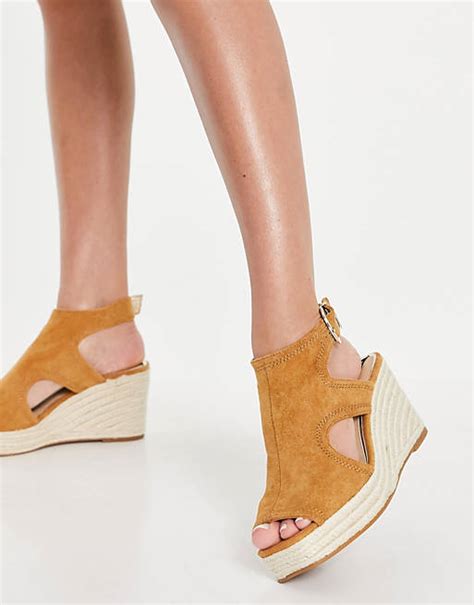 River Island Square Toe Cut Out Wedges In Brown Asos