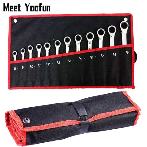 Practical Canvas Tool Bag Wrench Roll Up Foldable Spanner Organizer