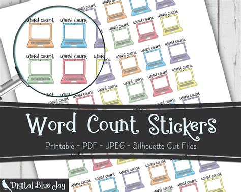 Word Count Tracker Writer Printable Planner Stickers Writing Word