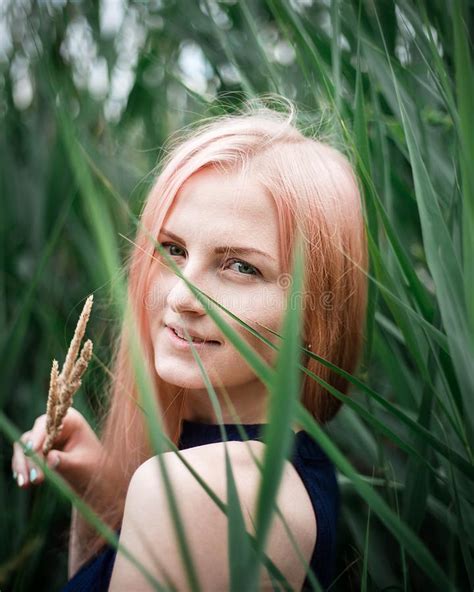 portrait of a beautiful pink hair woman outdoors in the park stock image image of nice model