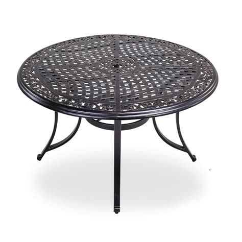 48 Round Patio Dining Table With Umbrella Hole Aluminum Casting Top
