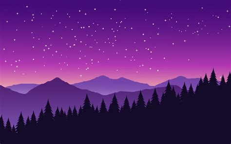 Premium Vector Wonderful Starry Night Over Pine Forest With Mountain