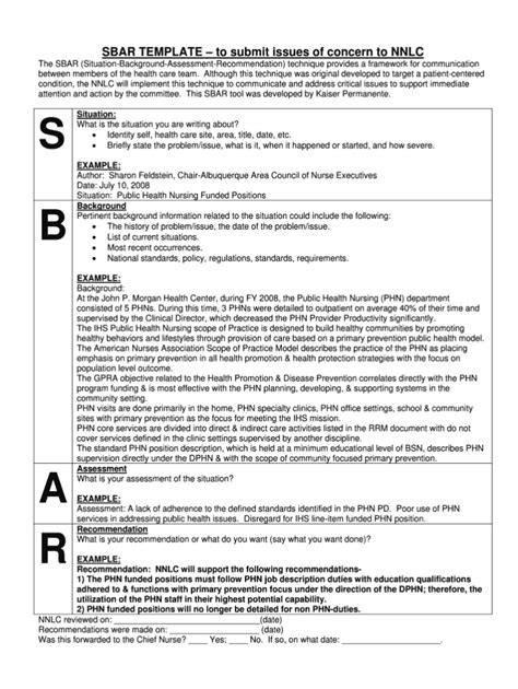 Sbar Template Word Professional Template