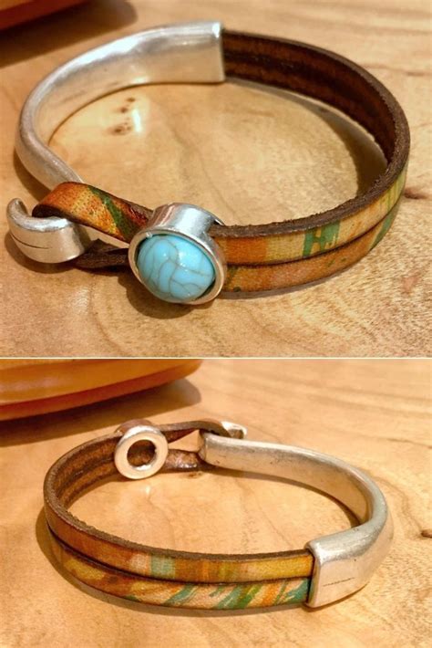 Turquoise And Leather Cuff Bracelet For Women Western Etsy Leather