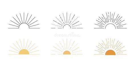 Sunset Linear Illustration Vector Set Of Linear Boho Icons And Symbols