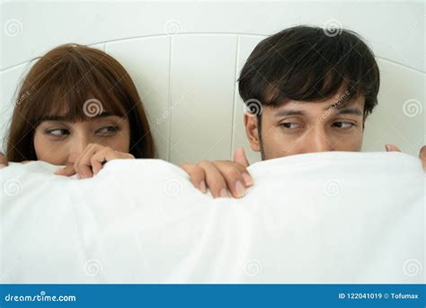 Couple In Love On Bed Hiding Under Blanket Stock Image Image Of Wife Romantic 122041019