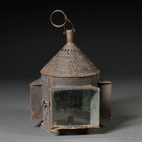Pierced Tin And Glass Candle Lantern America Early 19th Century