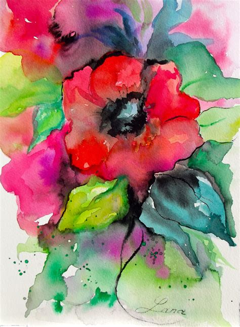 Abstract Original Watercolor Painting Free Shipping Abstract Floral