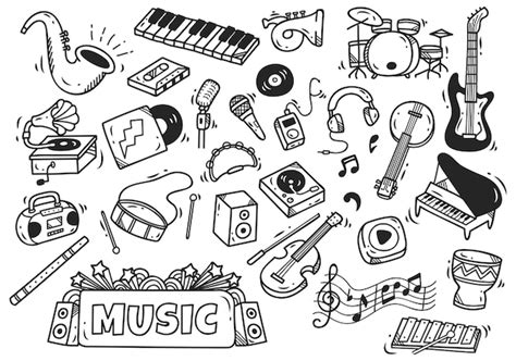 Premium Vector Set Of Music Instrument In Doodle Style