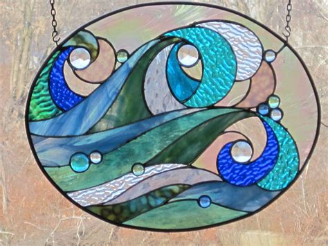 Ocean Wave Stained Glass Panel 265 00 Via Etsy Stained Glass Diy Faux Stained Glass