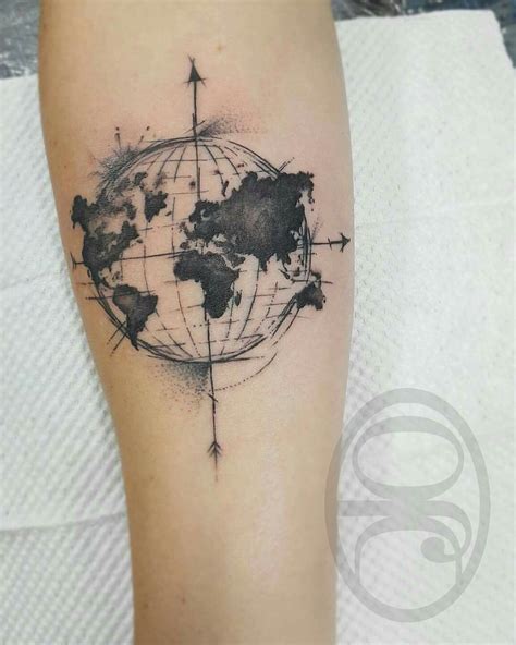 Globe With Map And Equator Tattoo On Inner Arm