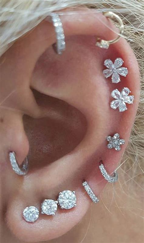 Cute Multiple Ear Piercing Ideas For Cartilage Helix Tragus Crystal Earrings Øreringe