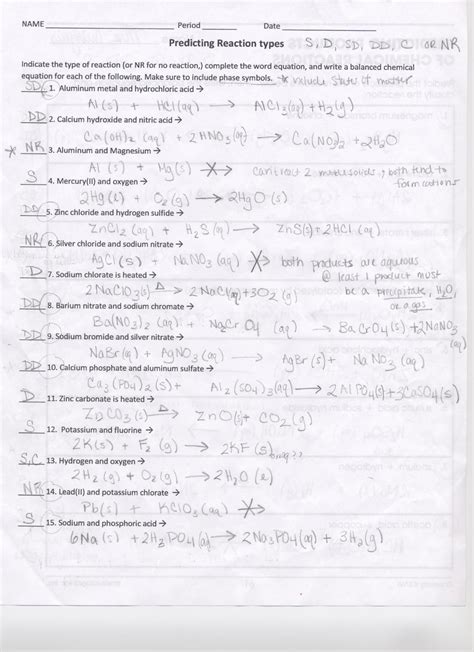 Predicting Products Of Chemical Reactions Worksheet — Db