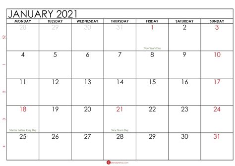 Download Calendar January 2021 January 2021 Calendar Blank Printable