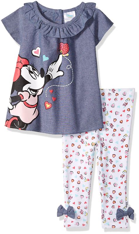 Disney Baby Girls Minnie Woven To Knit Legging Set Light Chambray 36