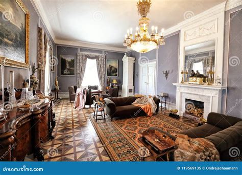 Living Room In The Castle Horovice With Fireplace Editorial Image