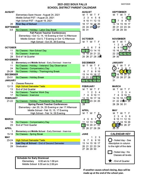 Sioux Falls School District Calendar 2021 2022 Academic Calendar
