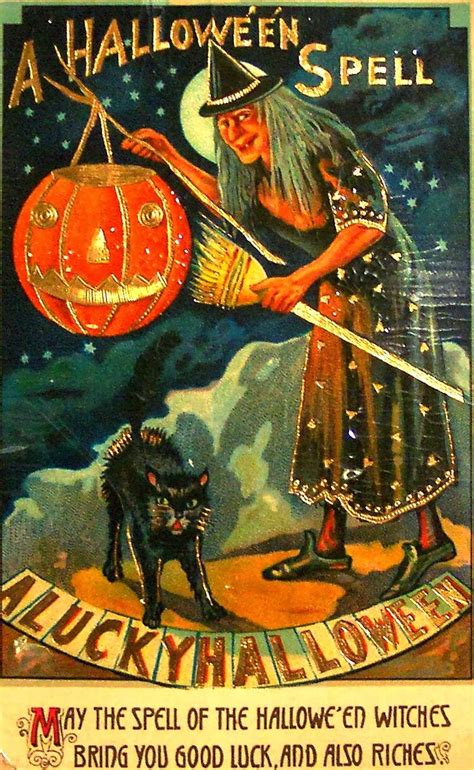 Solve Halloween Witch Postcard C 1900s Jigsaw Puzzle Online With 160