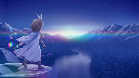 Wallpaper Sky Stars Mountain Top Anime Girls Landscape River